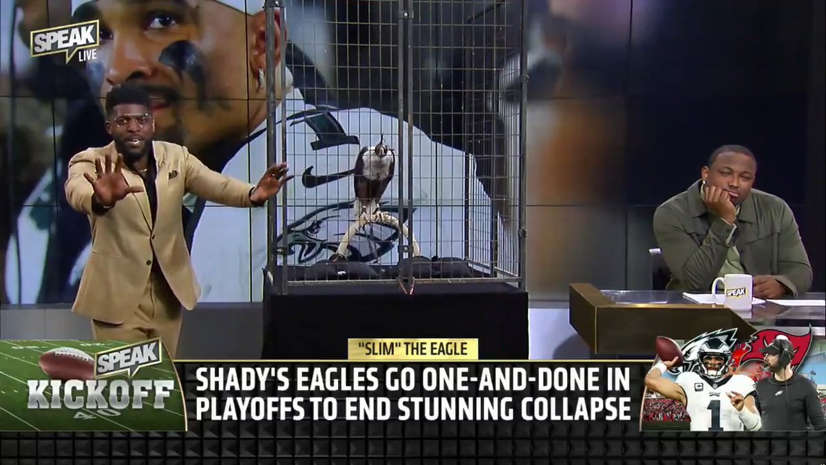 .Emmanuel Acho brings out "Slim" the Eagle one last time this season. It's a sad day for @CutOnDime25. 😢 #FlyEaglesFly
