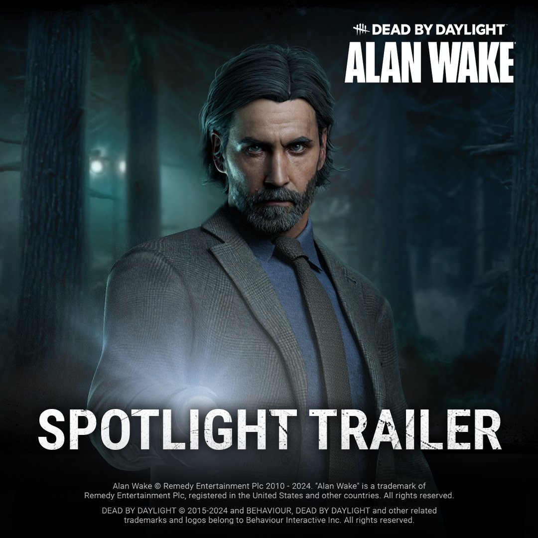 Alan Wake is coming to The Fog. Continue his story in the Spotlight Trailer, highlighting his unique character Perks: Champion of Light, Boon: Illumination, and Deadline.