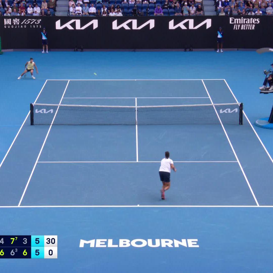STOP THAT, CARLOS 🔥 Carlos Alcaraz goes around the net AGAIN 🤯 #AusOpen #AusOpen