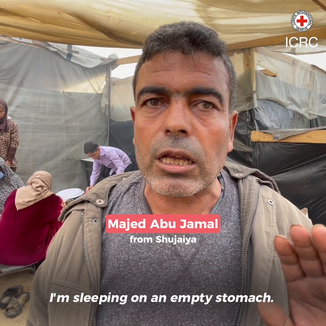 “I am sleeping on an empty stomach. I can manage, but the little children can’t handle it. The food we get is not enough, not enough to sustain a small child for a day”. Majed Abu Jamal, sharing from a camp for displaced people in Rafah #Gaza