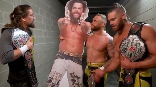 EXCLUSIVE: #AEW Backstage cameras catch up with the newly crowned #ROH World Six-Man Tag Team Champions, the Bang Bang Gang Switchblade Jay White, colten gunn & Austin Gunn of Bullet Club Gold.