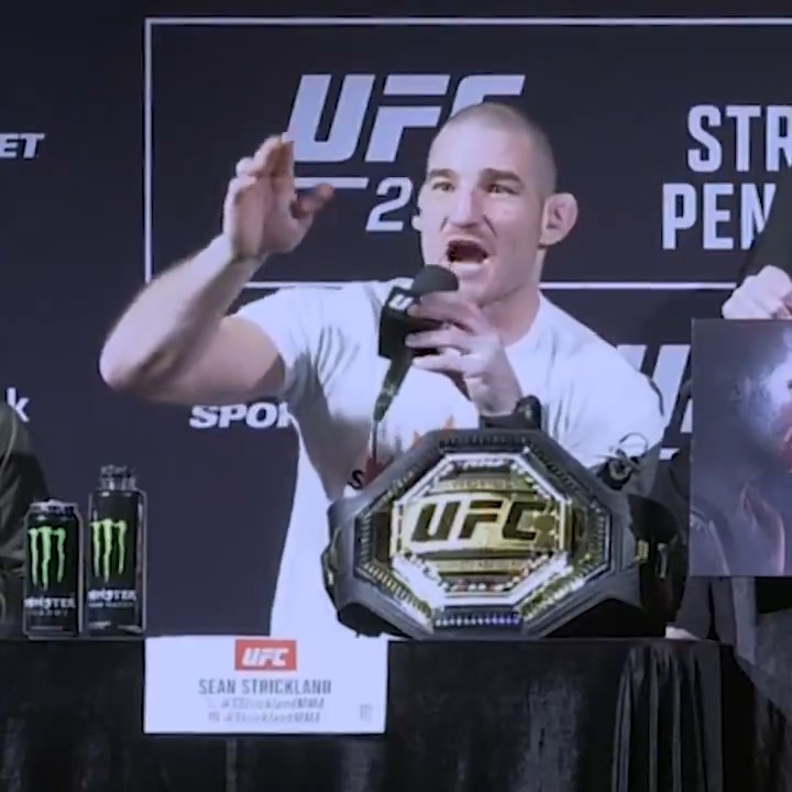 “When have you ever seen a UFC champion, Georges St-Pierre, anybody else, stick up for you guys? I do it.” Sean Strickland plays to the Canadian crowd at the #UFC297 press conference.
