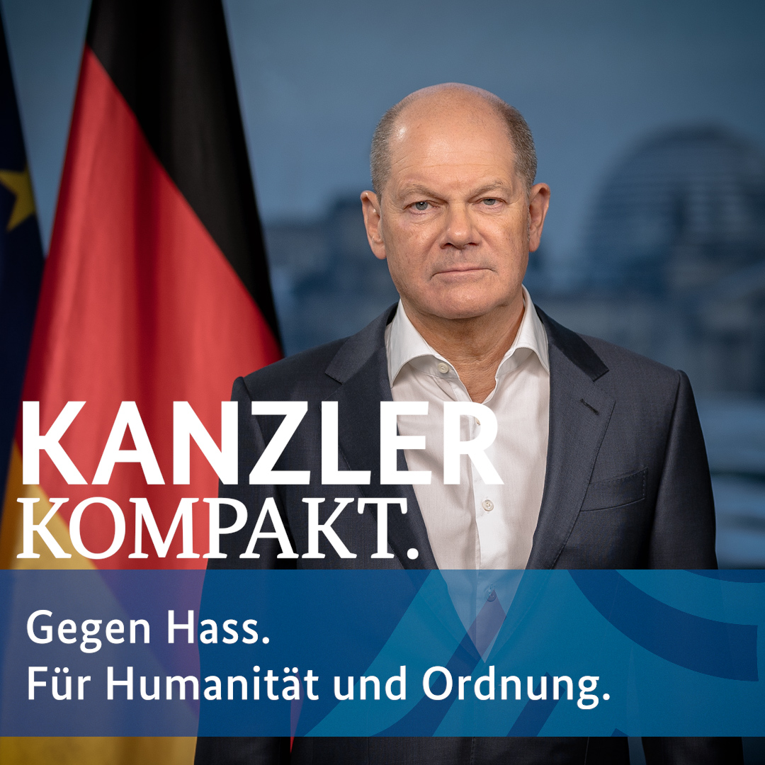 Rechtsextremisten greifen unsere Demokratie an. Wir alle sind gefordert, deutlich Stellung zu beziehen: für unser demokratisches Deutschland. Und für unsere mehr als 20 Millionen Freunde, Arbeitskolleginnen und Nachbarn, die eine Migrationsgeschichte haben. #Kanzlerkompakt