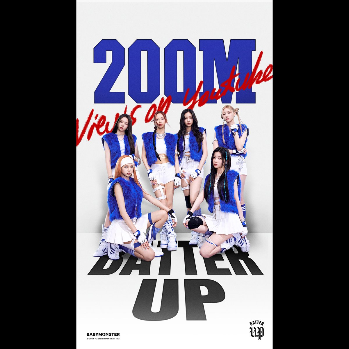 #BABYMONSTER 'BATTER UP' M/V HITS 200 MILLION VIEWS YouTube BABYMONSTER Fans worldwide, thank you so much! 'BATTER UP' M/V 🎥 #베이비몬스터 #BATTER_UP #MV #200MILLION #YOUTUBE #YG