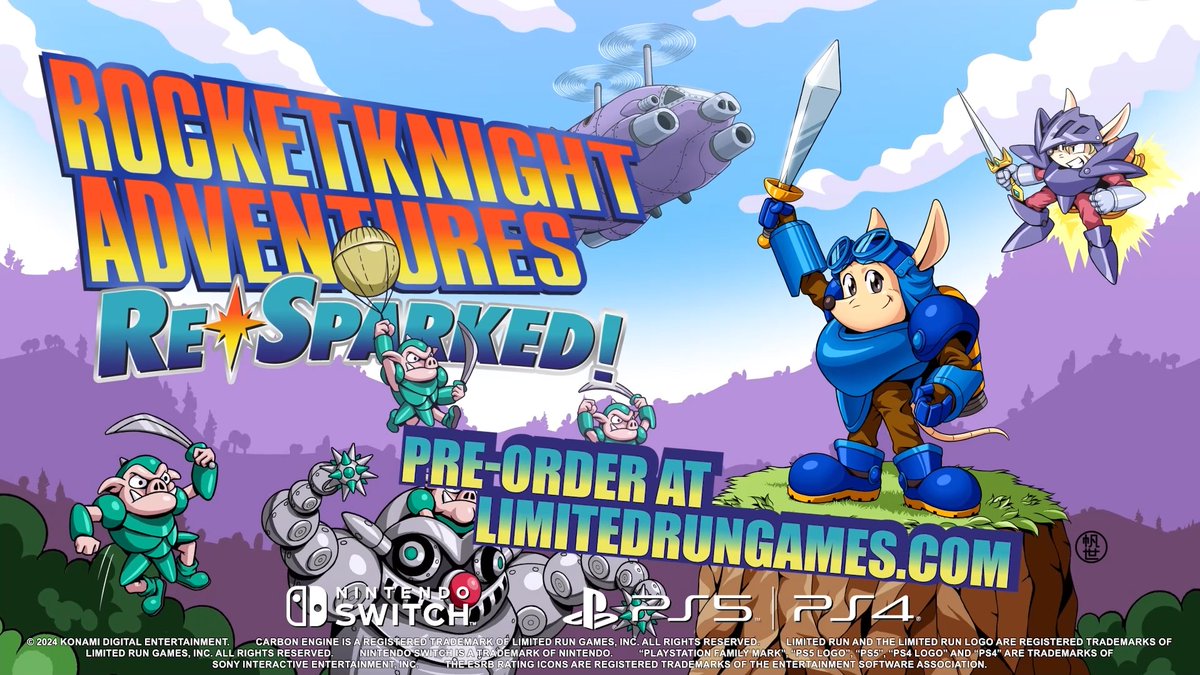 Blast off with Sparkster and race through three beloved classics! Pre-orders for Rocket Knight Adventures Re-Sparked have launched! Reserve your copy, Collector's Edition or merch today: (The animation in this trailer was done by StudioMeala 🚀⚔️)