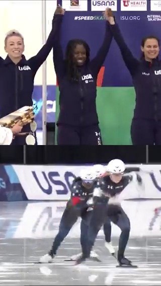 Silver! 🇺🇸🥈 Americans Sarah Warren, Brittany Bowe and Erin Jackson capture silver on home ice in the women's team sprint at the Four Continents Speed Skating Championships. 📺 Peacock
