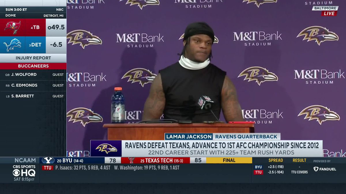 "A lotta cursing at halftime." Lamar Jackson said he got vocal in the locker room at the break 😅