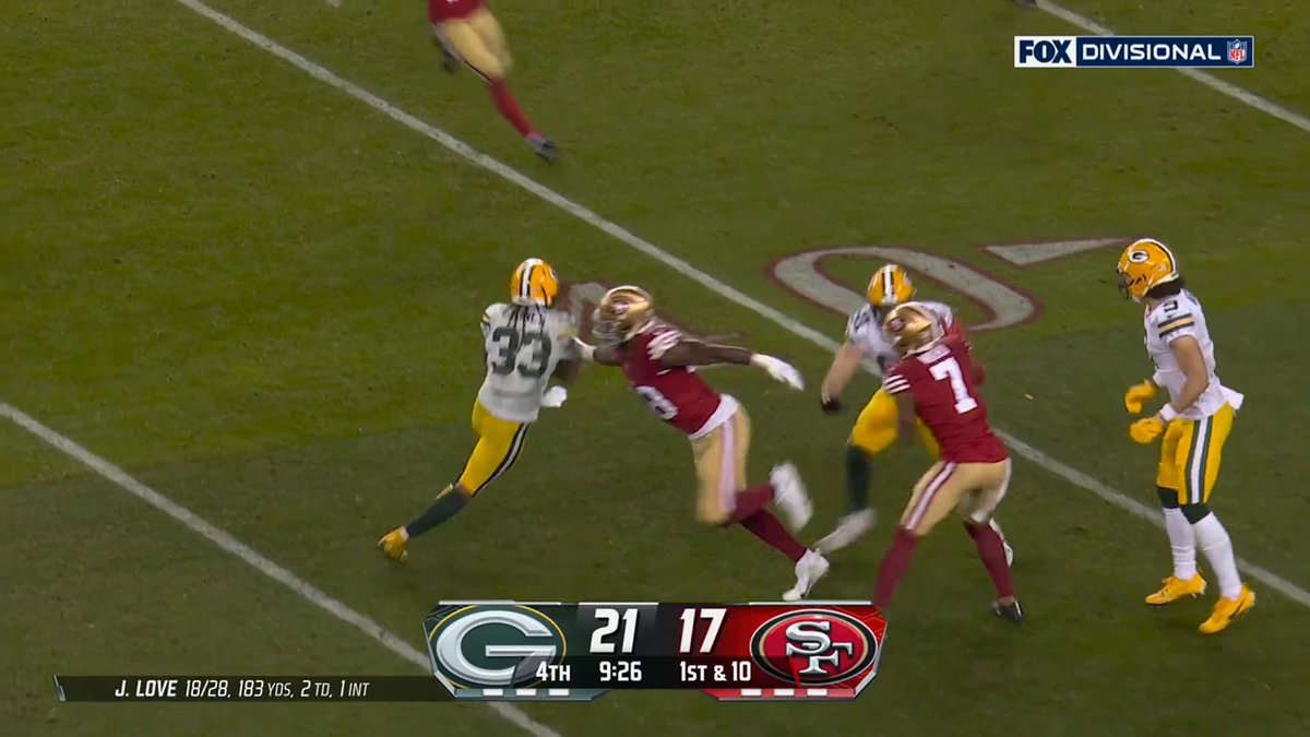.Aaron Jones 3️⃣3️⃣ goes for 53 yards! 🏃💨 #GBvsSF | #GoPackGo 📺: FOX