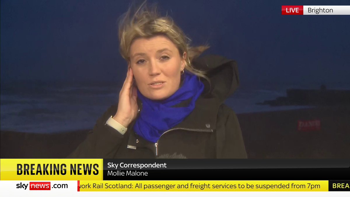 "This storm is different". Sky's Mollie Malone reports from Brighton, where there are 'danger to life' signs displayed on the beach, warning people not to go near the sea. Live weather updates: 📺 Sky 501, Virgin 602, Freeview 233 and YouTube