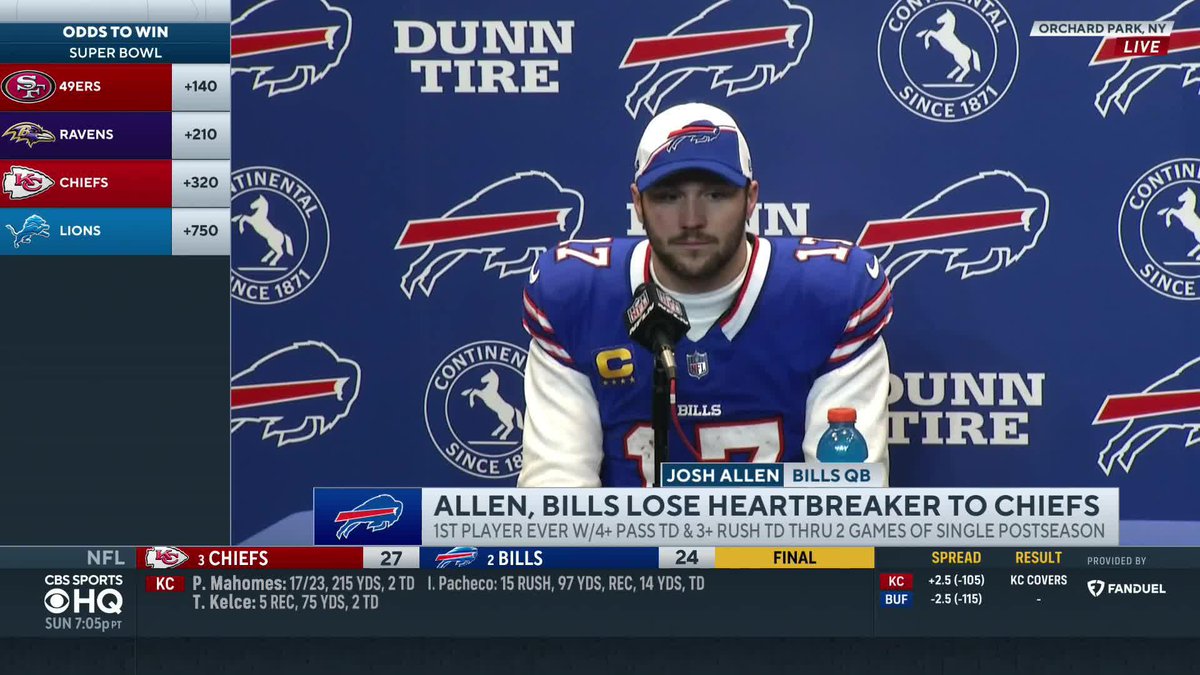 "I wish it wouldn't have been put in that situation. You win as a team, you lose as a team." - Josh Allen on the Tyler Bass missed FG