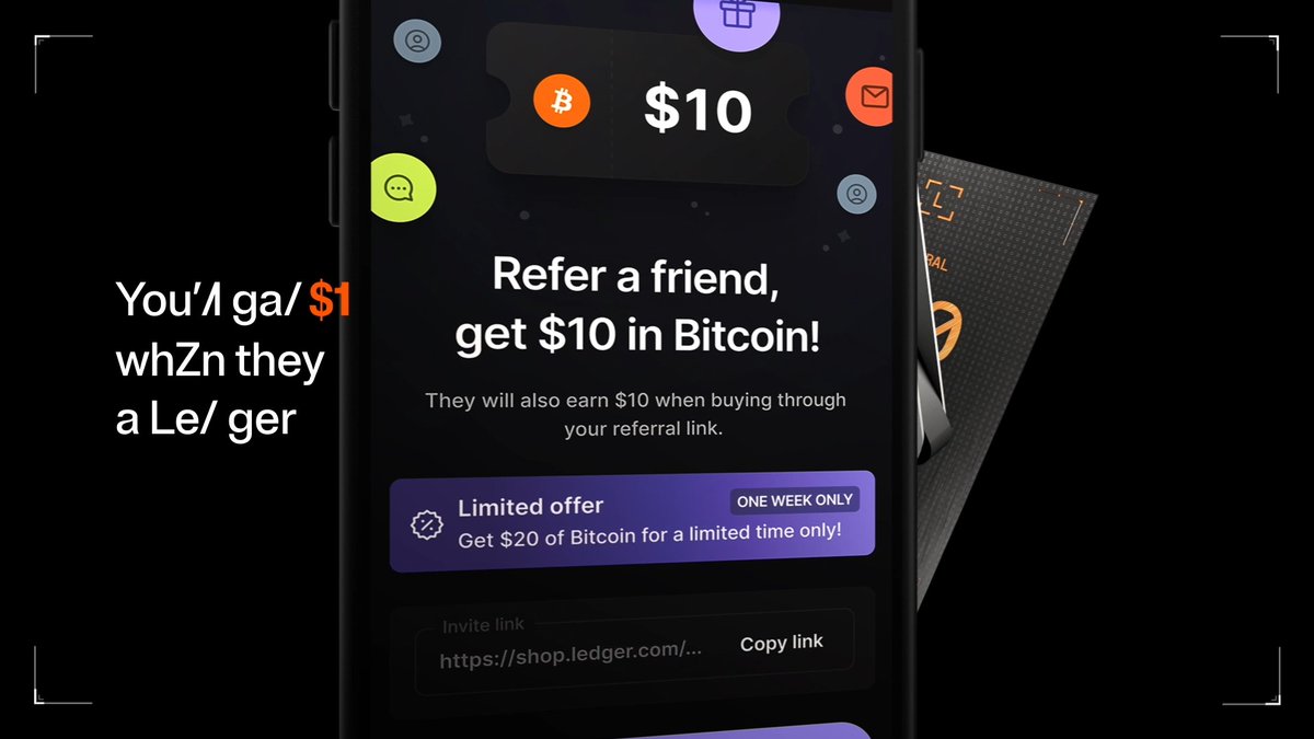 If your friends are getting into crypto, make sure they get into crypto the right way! For the next week, refer your friends and they'll receive $20 in BTC when they get a Ledger. Join our referral program now! 👉