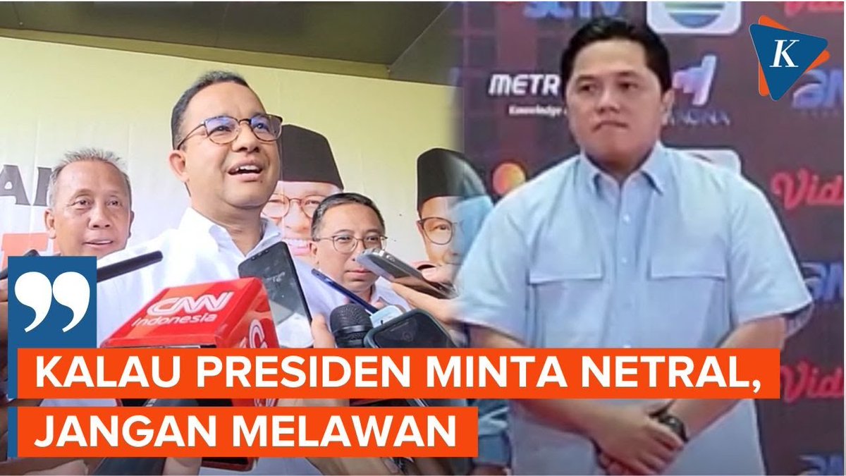 Capres nomor urut 1 Anies Baswedan menanggapi sikap Menteri BUMN Erick Thohir yang terang-terangan mendukung capres nomor urut 2 Prabowo Subianto. Anies mengingatkan kembali perintah Presiden Jokowi yang meminta, setiap pejabat negara bersikap netral. < #AniesBaswedan #Pemilu2024