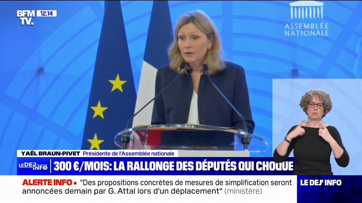 🗨 "Il ne s'agit pas d'une hausse de la rémunération" Yaël Braun-Pivet s'explique sur la hausse de 300 euros du plafond des frais de mandat des députés