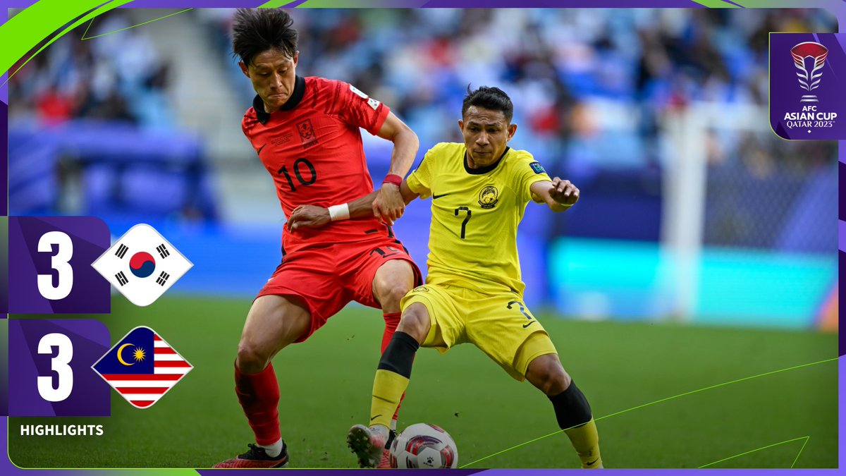 🎥 HIGHLIGHTS | 🇰🇷 Korea Republic 3️⃣-3️⃣ Malaysia 🇲🇾 🇲🇾 fight back to hold 🇰🇷 in an epic encounter! Match Report 🔗 #AsianCup2023 | #HayyaAsia | #KORvMAS