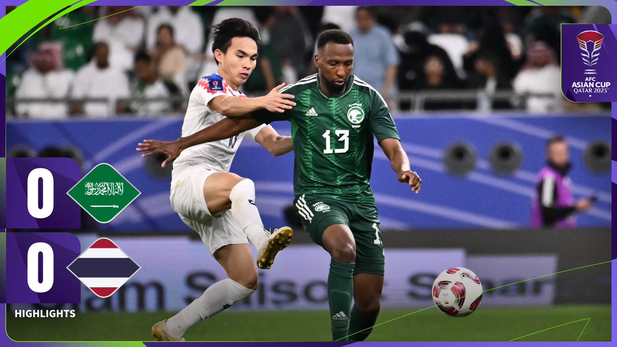 🎥 HIGHLIGHTS | 🇸🇦 Saudi Arabia 0️⃣-0️⃣ Thailand 🇹🇭 A star performance by Saranon Anuin in goal helped Thailand put a dent in Saudi Arabia’s 100% record, on their road to the Round of 16 🌟 Match Report 🔗 #AsianCup2023 | #HayyaAsia | #KSAvTHA