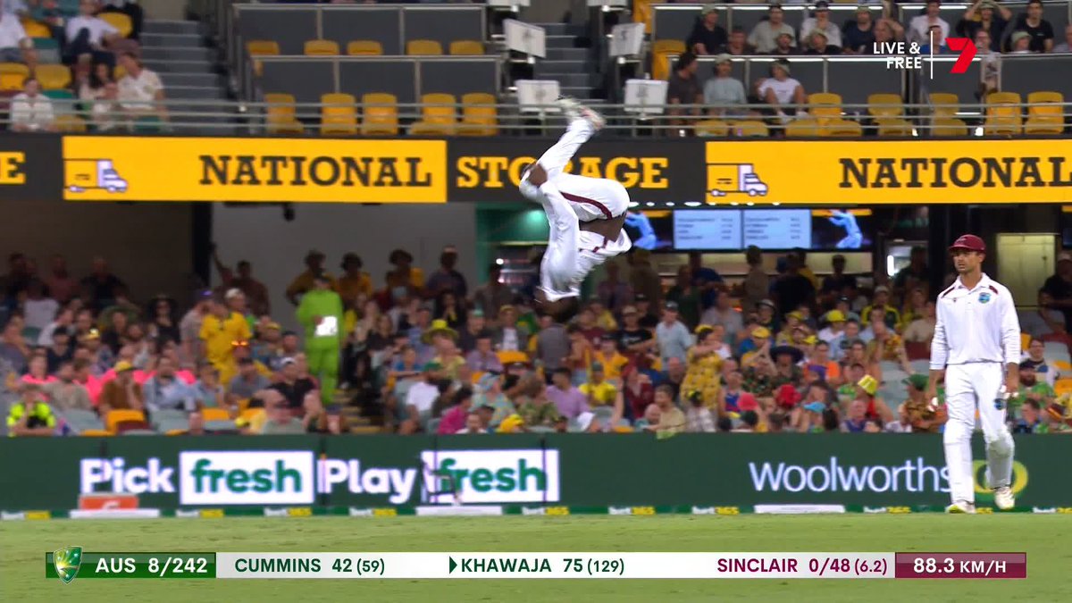 Cartwheel celebration by Kevin Sinclair after taking his first Test wicket. 🔥🤯