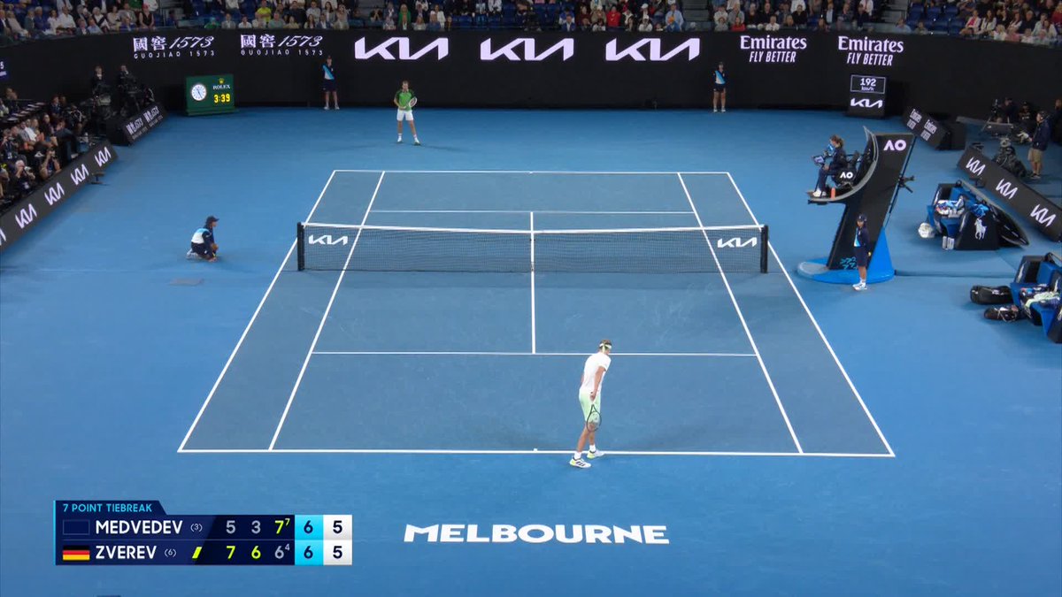 Down a set, locked at 5-5 in a tiebreak he *has* to win to keep his #AusOpen dream alive, Daniil Medvedev just did this... 🤯🤯🤯 Then he sent down a thunderbolt first serve to clinch the set AND send us to a decider. #AusOpen • Wide World of Sports • ESPN • @eurosport • WOWOWテニス