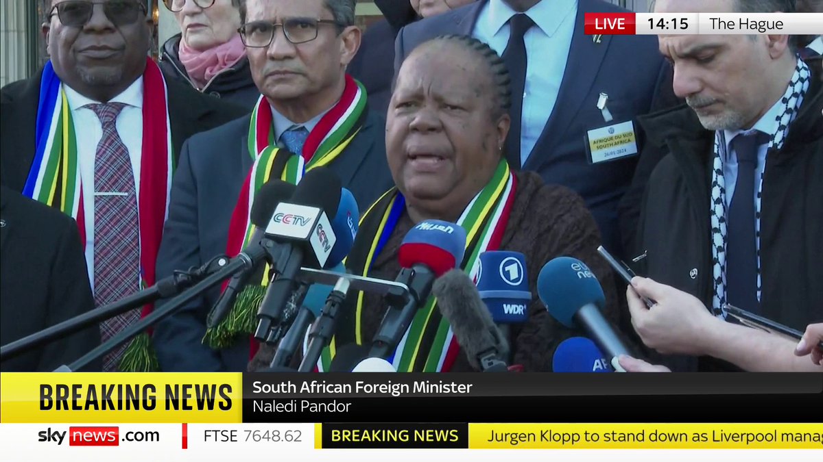 BREAKING: The Minister of International Relations in South Africa Naledi Pandor speaks following the ICJ ruling "South Africa could not stand idly by and continue to observe the killing of thousands of Palestinian citizens," she says. 📺 Sky 501