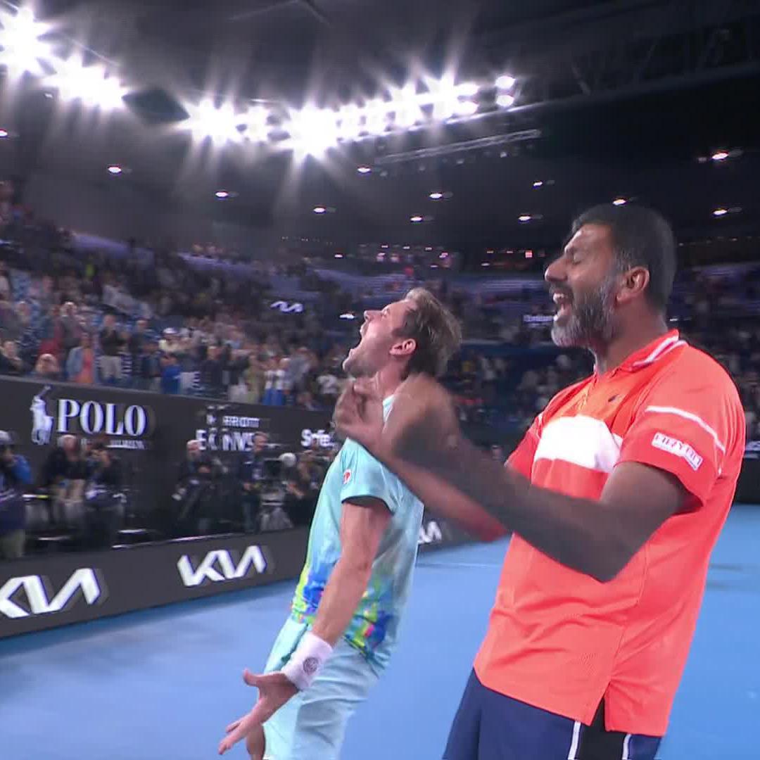Look what it means to Rohan Bopanna and Matt Ebden 😍 At 43, Bopanna has his FIRST Men's Doubles Grand Slam title - and becomes the oldest to do so in the Open Era 👏👏 #AusOpen