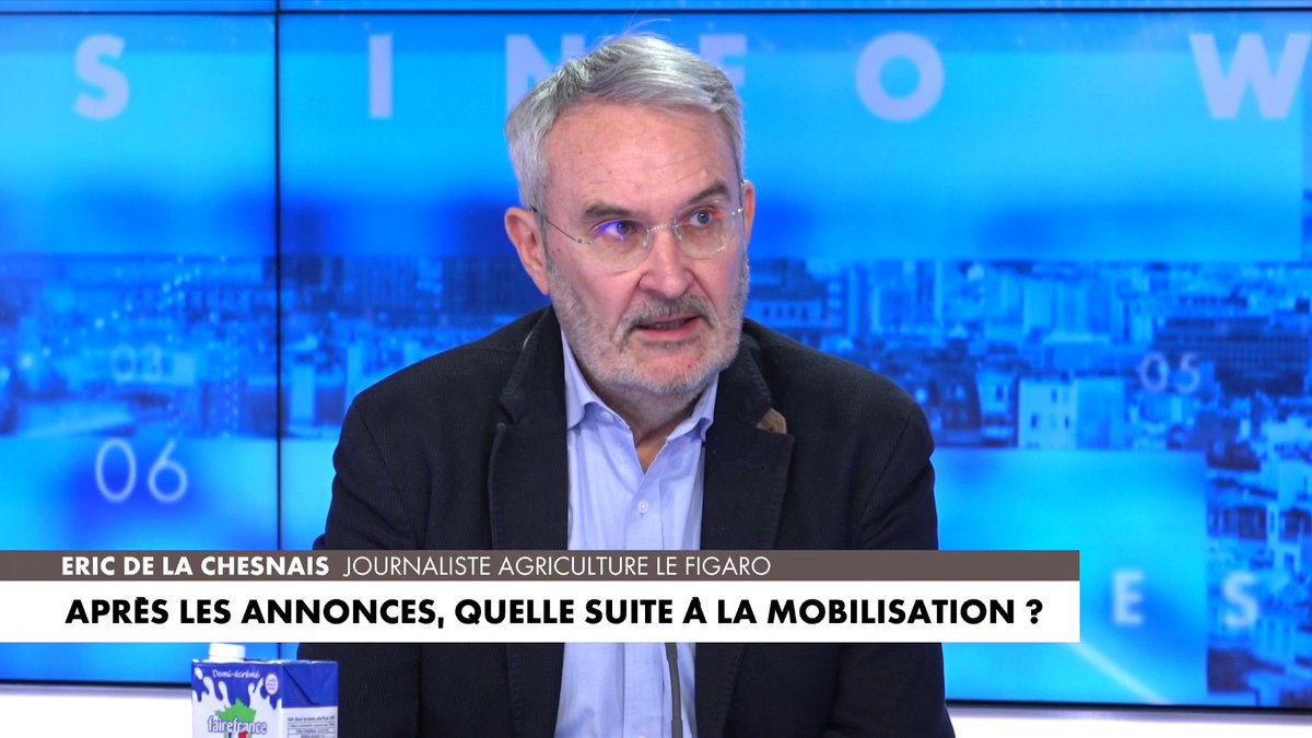 Éric de La Chesnais sur les problèmes liés à la vente de lait en France : «Je connais des agriculteurs qui perdent entre 50 et 150 euros par traite», dans #180MinutesInfoWE