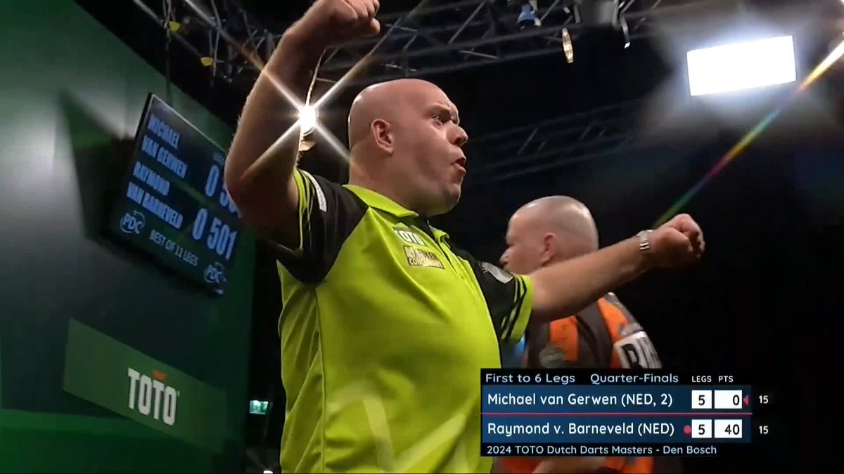 MVG COMPLETES THE COMEBACK! 🟢 WHAT A MATCH! Michael van Gerwen battles back from 5-2 down to deny Raymond van Barneveld in a deciding-leg epic, producing another inspired finish to complete the comeback! 📺 #DutchDarts24