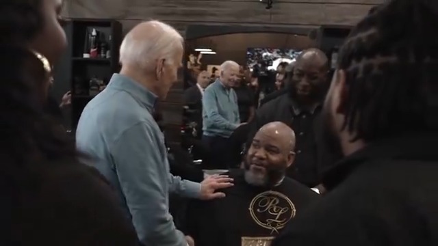 Biden visits a South Carolina barber shop: "If I had you running in front of me when I was playing at Delaware, I could've been All-American, man."