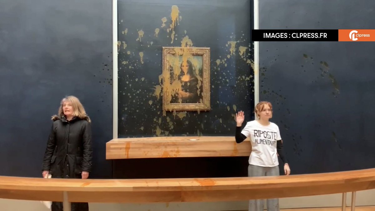 Climate activists throw soup at the Mona Lisa in The Louvre.