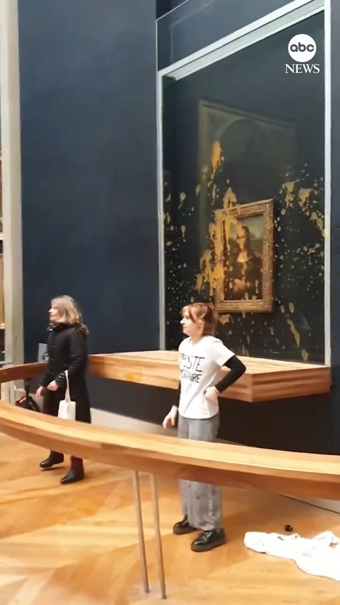 Activists threw soup at the "Mona Lisa" in the Louvre museum in Paris on Sunday. Da Vinci's masterwork is protected behind glass.
