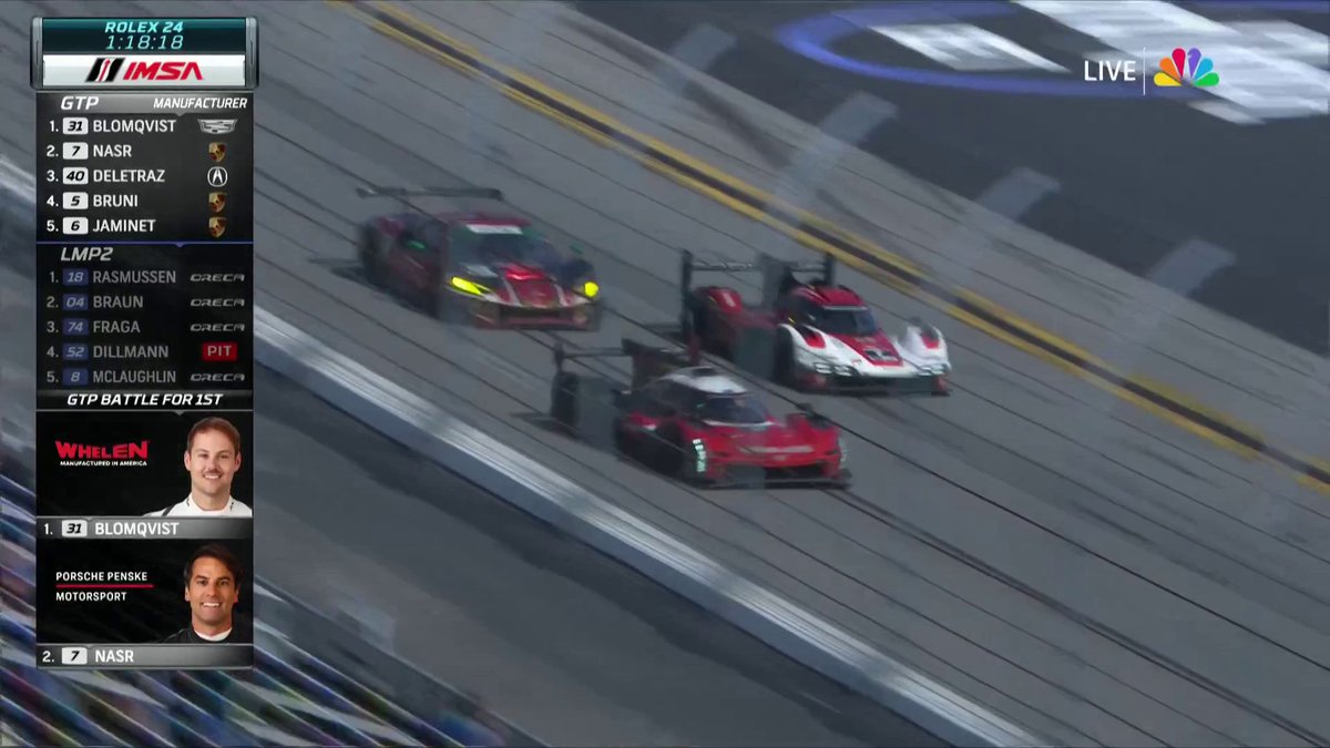WHAT A MOVE! Tom Blomqvist passes for the overall race lead in the #Rolex24 at @Daytona! 📺 : @NBC and @Peacock