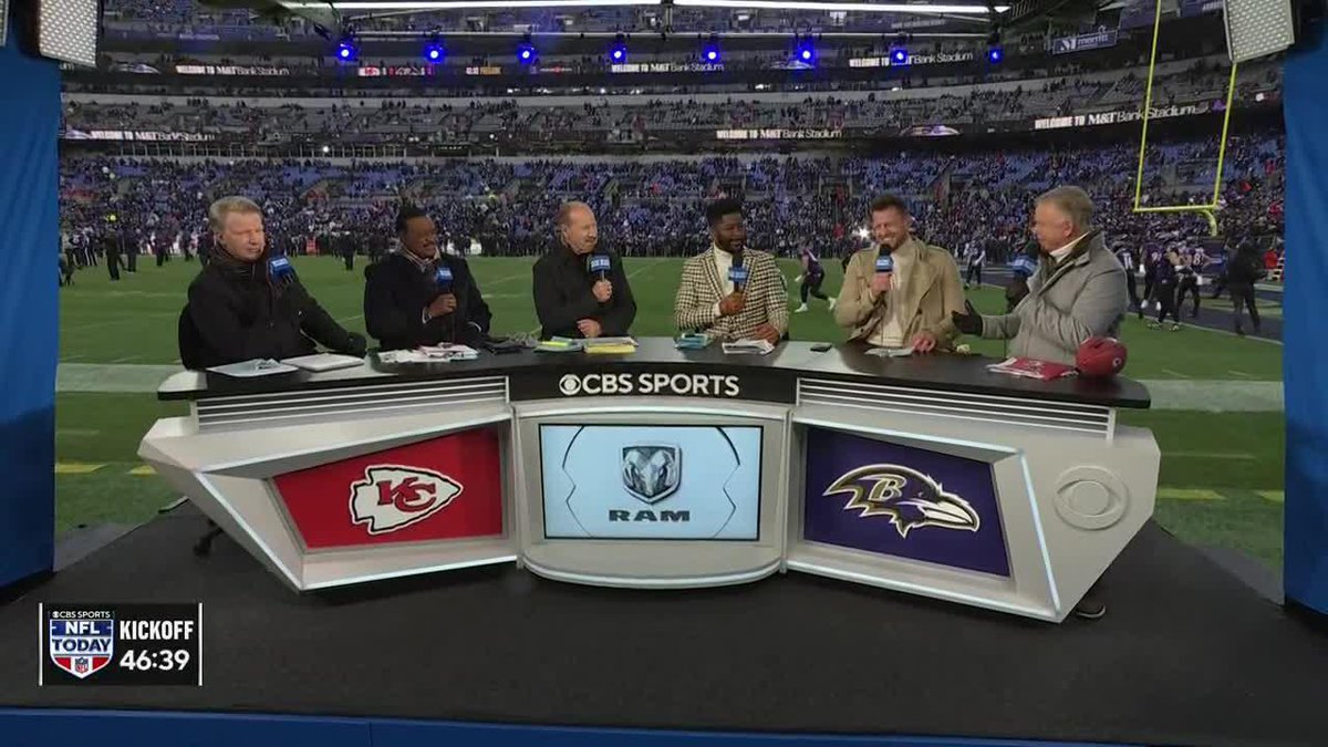 Chiefs and Ravens exchanging some words on the field before kickoff. 👀