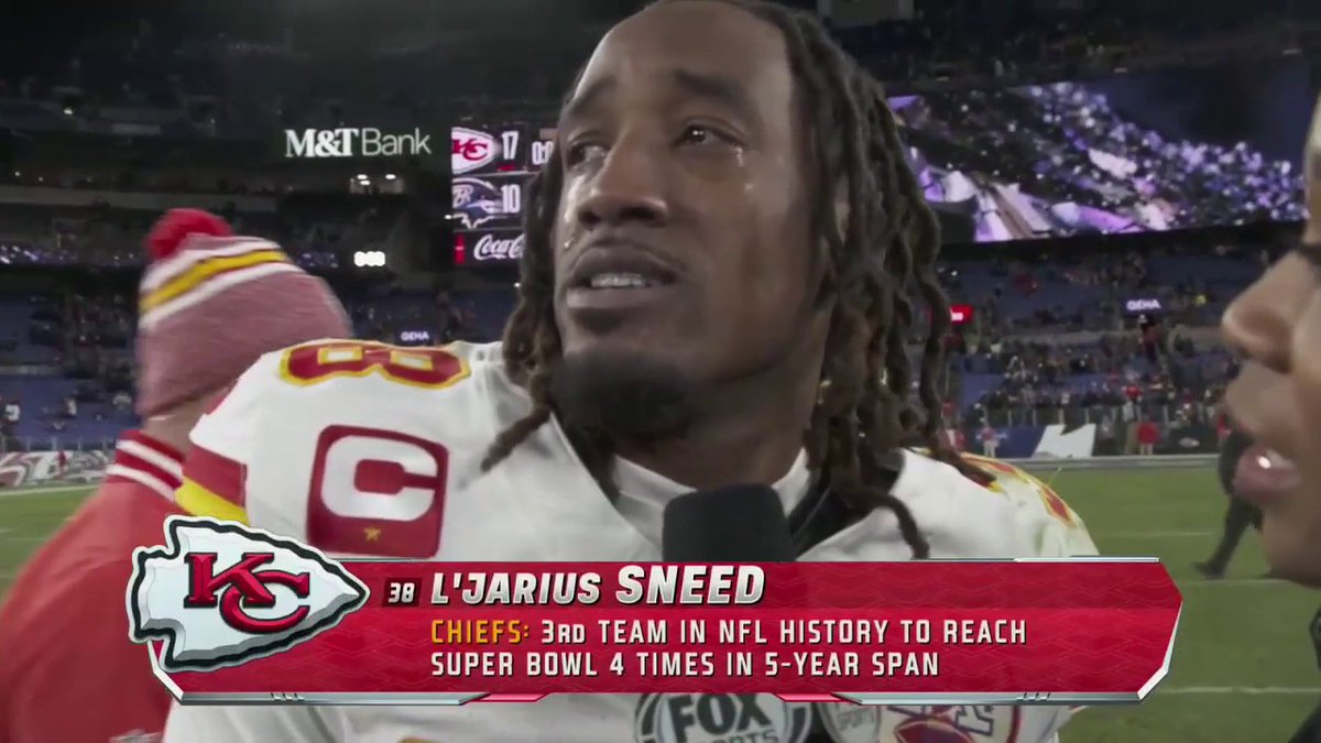 "Going back to the Super Bowl, again. We the champs still." An emotional L'Jarius Sneed spoke with Kristina Pink after the Kansas City Chiefs AFC Championship victory 🥹