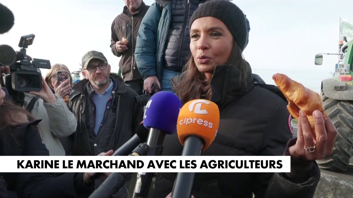 La présentatrice Karine Le Marchand soutient les manifestations des agriculteurs, avec son opération croissant : «On donne des croissants aux agriculteurs qui se battent pour qu’on continue à avoir une souveraineté à manger des aliments de qualité», dans #180MinutesInfo