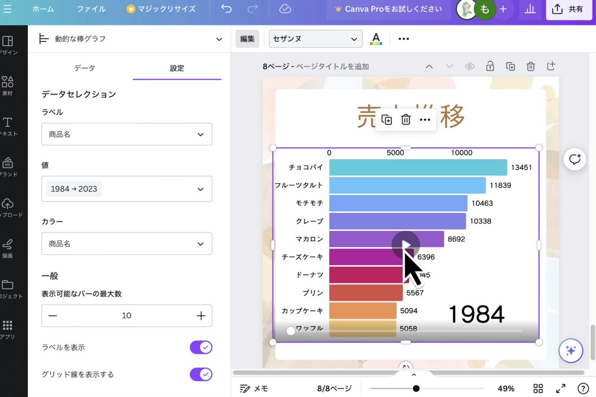 「動く棒グラフ」を作れるようになりました！動画にして保存もできます。 #無料機能