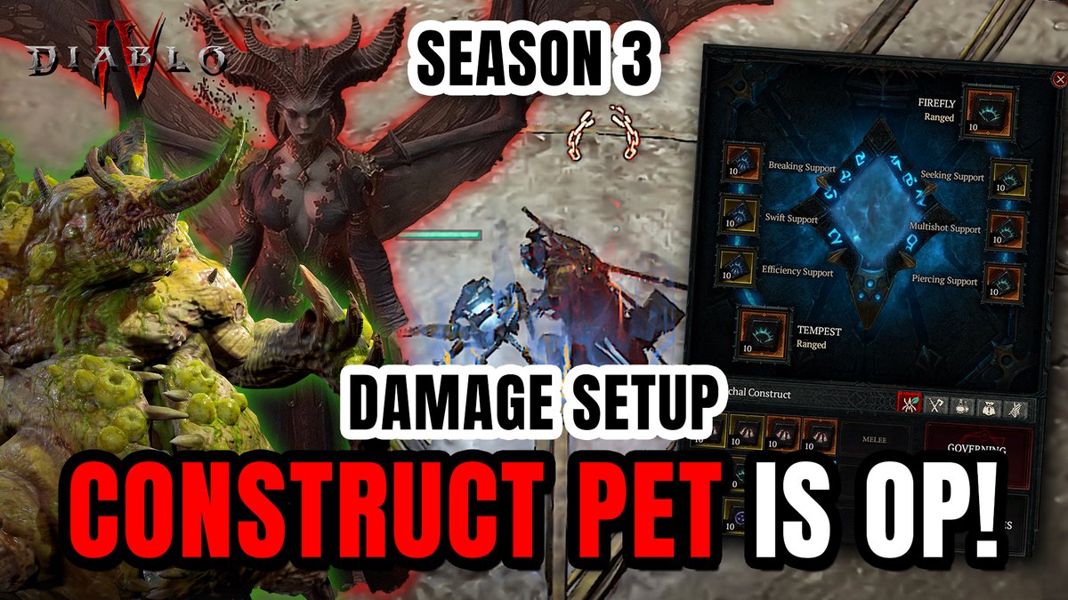 My Construct Pet SOLO KILLED Uber Lilith &amp; Uber Duriel within just a few seconds all by itself. Pet feels so much better after the recent patch in #Diablo4! I am using Firefly with Multishot + Piercing + Seeking Powers. Have you found any other crazy combinations yet?