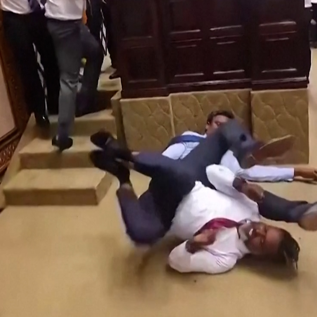 These scenes are not from a UFC cage fight but from the Maldives parliament, where lawmakers punched instead of using words: