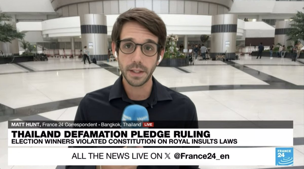Thailand’s Constitutional Court rules against the Move Forward Party MFP Thailand for pledging to reform Section 112, the country’s lèse-majesté law, as a part of its election campaign- a major issue for progressive voters in the 2023 election. My latest for FRANCE 24 #Thailand