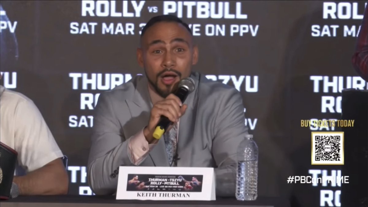 Keith Thurman and Tim Tszyu going at it during their first press conference ahead of March 30th… [🎥 @PremierBoxing]