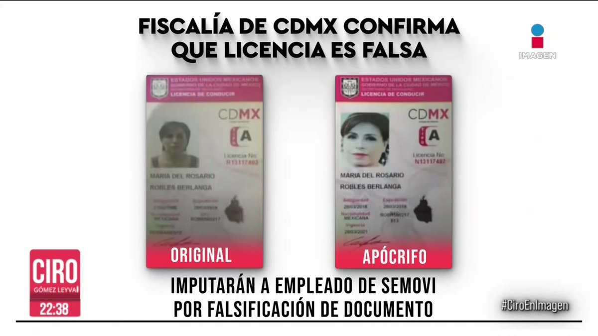 La Fiscalía de la CDMX confirmó que sí es falsa la licencia de conducir que se utilizó para encarcelar a Rosario Robles. Ya hay una acusación formal contra un empleado de la Secretaría de Movilidad capitalina, de nombre Pánfilo Escobedo.