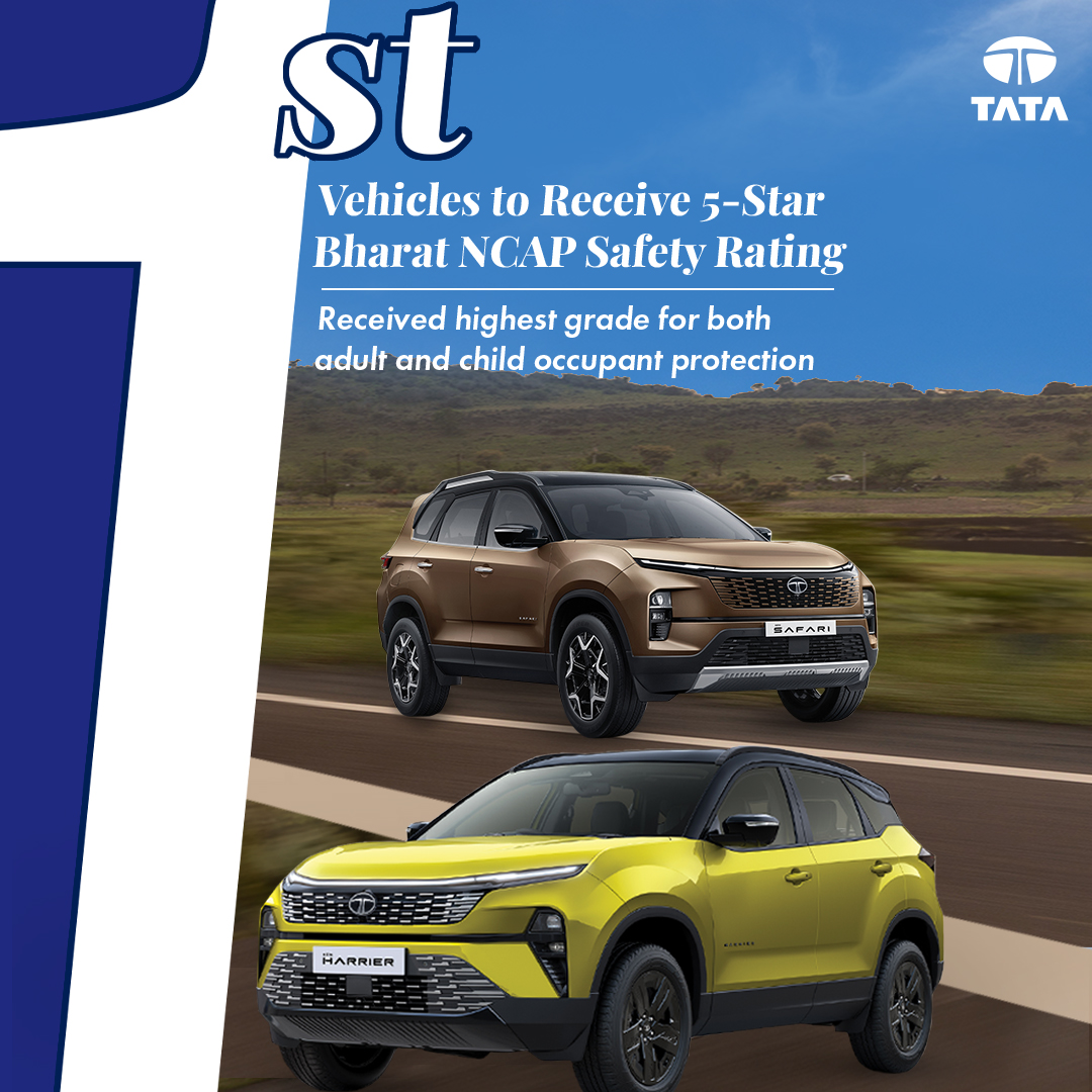 Tata Safari and Tata Harrier scored the highest safety rating from Bharat New Car Assessment Programme, India’s own safety verification protocol, benchmarked to global standards. ​#ThisIsTata #TataMotors Tata Motors