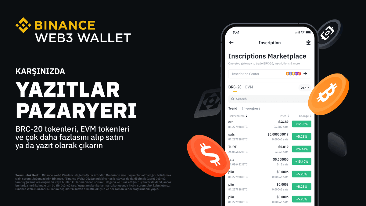 #Binance Yazıt Pazaryeri'ne hoş geldiniz. Binance Web3 Cüzdanına entegre edilen Binance Yazıt Pazaryeri, BRC-20 ve yazıtlar konusunda tüm ihtiyaçlarınıza yönelik bir yerdir. Daha fazlası için👉