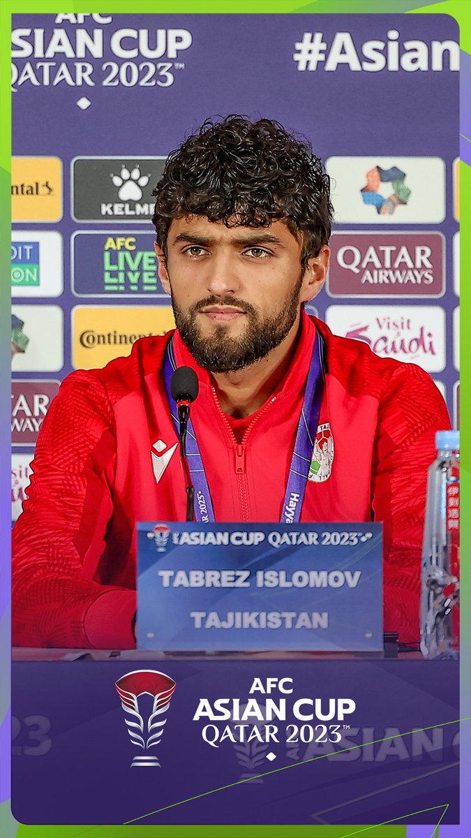 "We will face ๐ฏ๐ด Jordan in the quarter-finals. I would like to ask all ๐น๐ฏ Tajikistan fans to support us in this important game. Thank you!" Tabrez Islomov calls for some Tajikistan support! #AsianCup2023 | #HayyaAsia | #TJKvJOR