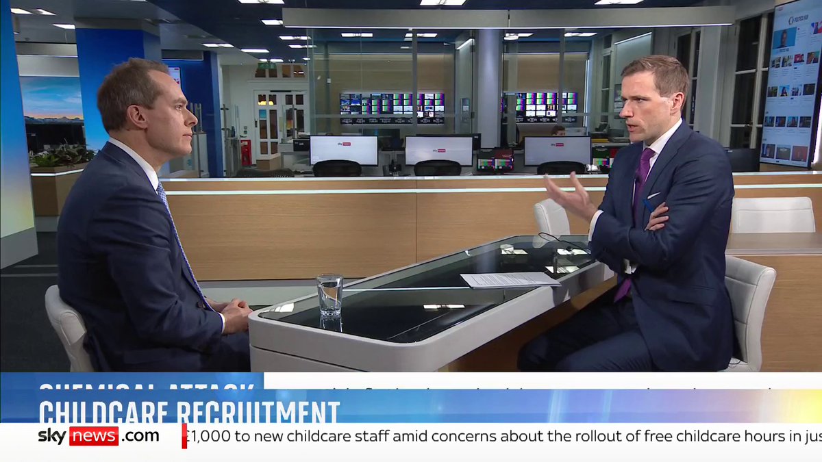 "By the time that we finish our roll-out, working parents will be able to claim 30 hours of free childcare, every week." Children's minister @david4wantage discusses the govt's plan to offer £1000 to new childcare staff 📺 Sky 501, Virgin 602 and YT