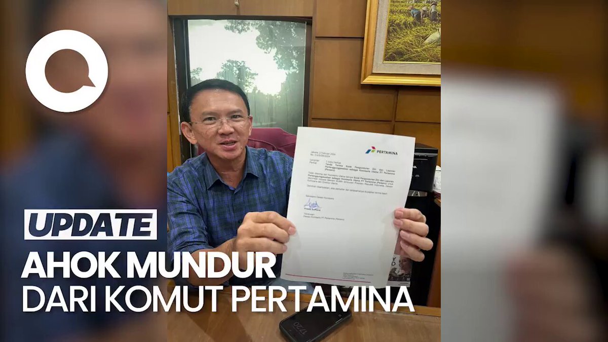 Basuki Tjahaja Purnama alias Ahok menyatakan mundur dari kursi Komisaris Utama Pertamina. Ahok mengatakan mendukung dan berkampanye untuk Ganjar-Mahfud.
