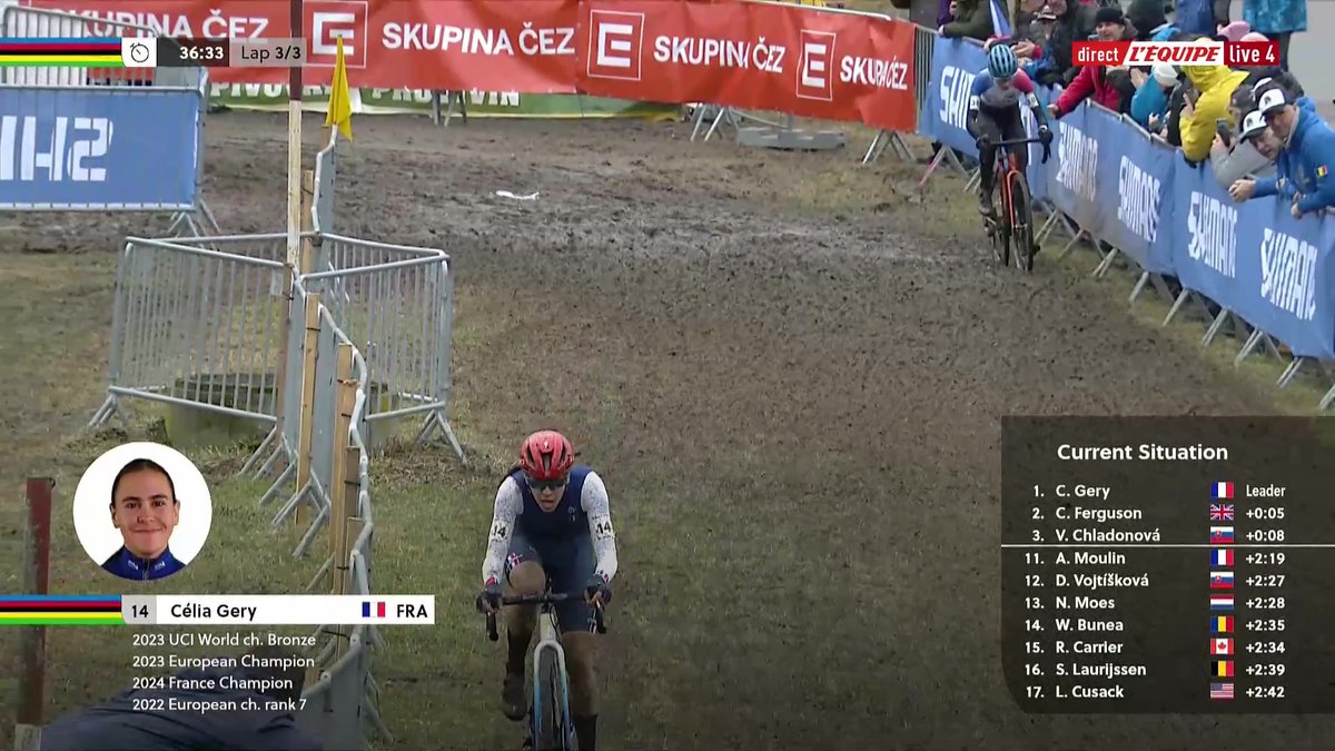 🇫🇷🌈 Célia Géry est Championne du monde Juniors de cyclo-cross ! Après le relais mixte, la Française s'impose à nouveau au terme d'une course très serrée, devant Cat Ferguson et Viktoria Chladonova ! #Tabor2024 #lequipeVELO