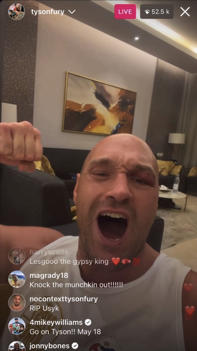 ‼️ Tyson Fury mocking Oleksandr Usyk on Instagram live today after their fight was rescheduled for May 18th: "No retirement here motherf***er, you're getting knocked spark out." [🎥 TYSON FURY]