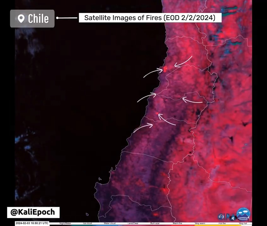 🚨🇨🇱| Imágenes satelitales revelarían el inicio de más de 5 focos de manera intencional y simultánea, se reportan más de 20 personas fallecidas y más de 1700 hectáreas quemadas‼️ #incendio #Valparaiso #bomberos #forestal #chile