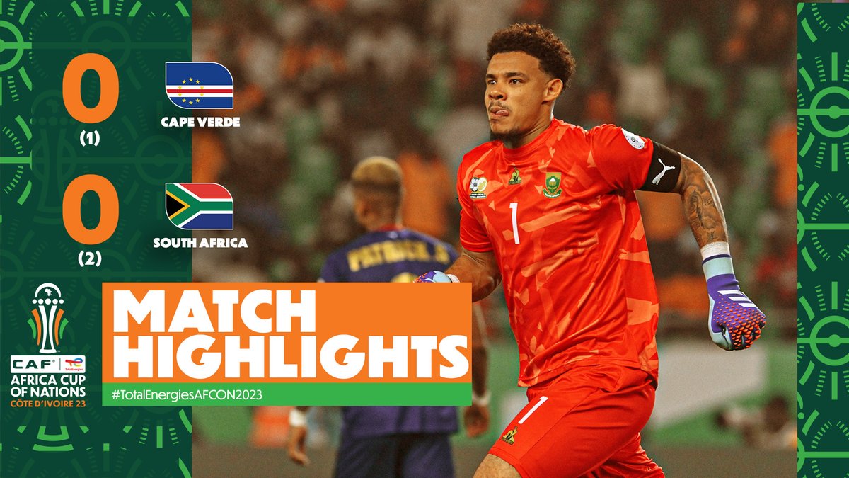 📹 HIGHLIGHTS: 🇨🇻 (1)0-0(2) 🇿🇦 Penalties declared South Africa the semi-finalist after a great performance from Ronwen Williams. 💥 #CPVRSA | #TotalEnergiesAFCON2023 | Football Together