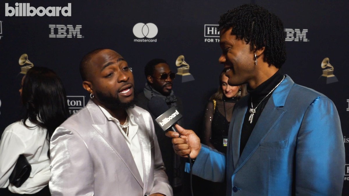 “I'm just happy that we all get to shine.” 🙌 Davido reflects on the representation of African music at the #Grammys, what he’ll do if he wins & more while at the #CliveDavis gala.