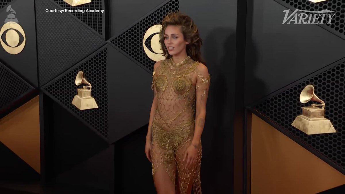 Miley Cyrus on the #GRAMMYs red carpet.