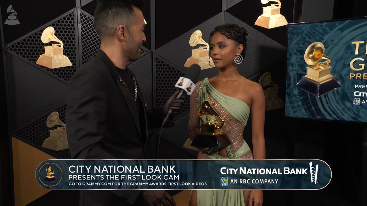 Catch up with Tyla the City National Bank Bank First Look Cam after her very first GRAMMY win for Best African Music Performance for "Water" backstage at the 2024 #GRAMMYPremiere Ceremony: #GRAMMYs